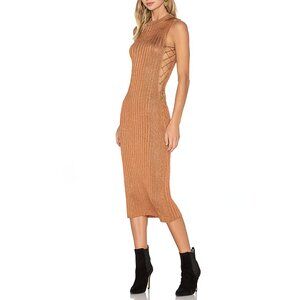 NBD Luca Midi Muted Burnt Orange Sexy Going Out Mock Neck Knit Dress - Small